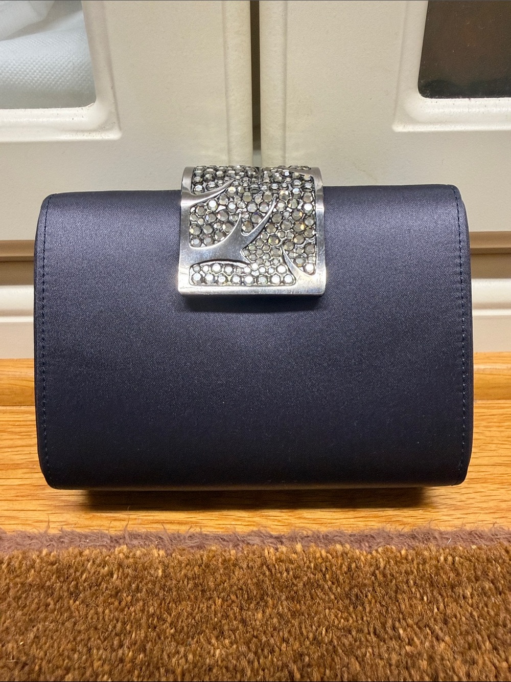 Rodo Black clutch with Silver and Crystal  Clasp